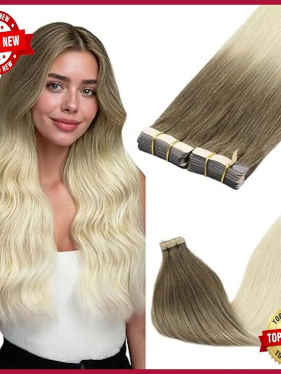 24 Inch Tape In Hair Extensions, Remy Human Hair, 40 Pieces, Skin Weft main image 4